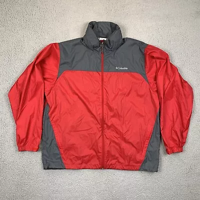 Columbia Rain Jacket Mens XL Glennaker Lake Hooded Full Zip Packable Pockets Red • $19.99