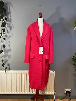 Zara Textured Straight Fit Coat Fuchsia Size M Bnwt • $65.34