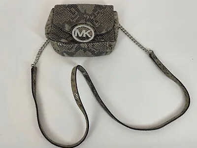 Michael Kors Fulton Handbag Shoulder Bag Purse Gray Python Embossed Leather • $20