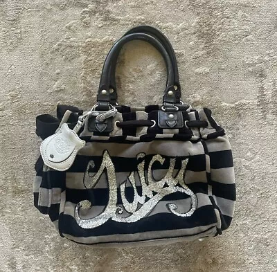 Juicy Couture Velour Leather Chains Sparkly Shoulder Bag Black Grey Striped • $149.99