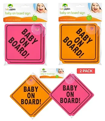 2pk Baby On Board Car Signs Child Children Window Suction Cup Safety Warning UK • £3.25
