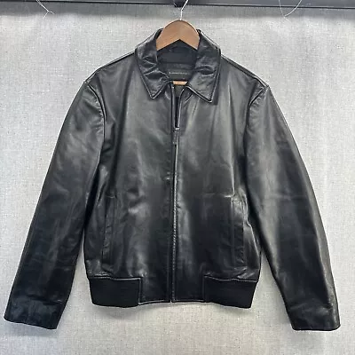 VINTAGE Banana Republic Leather Bomber Jacket Mens Medium Black Full Zip Lined • $99.95