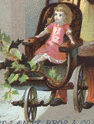 LAUTZ BROS & CO SOAP TRADE CARD BIG DOLL SM GIRL + 3 WHEEL PRAM Or BUGGY  C86 • £14.73