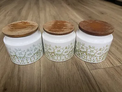 Vintage Hornsea Pottery Fleur Tea Coffee Sugar Canisters / Jars With Wooden Lids • £20