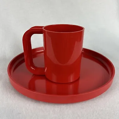 VTG 70s 80s Heller Massimo Vignelli Dinner Plate Mug Set RED Melamine MCM 9.75  • $25