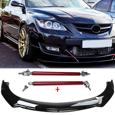 Black Front Bumper Lip Spoiler Splitter Kit+ Strut Rods For Mazda 6 Sedan /Wagon • $105.11