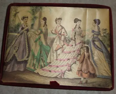 Hanes Vtg Handkerchief Box Mauve Velvet Lined Silk Print Victorian Ladies **** • $24.99