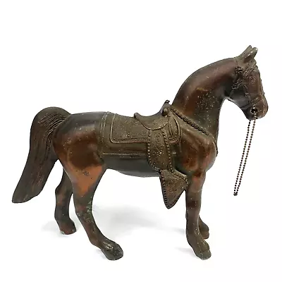 VINTAGE Bronze Copper Tone Cast Metal Horse Statue Equestrian Figurine Large 10  • $24.99