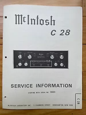 McIntosh C-28 Preamplifier Service Information Manual Incl. Full Size Schematics • $24
