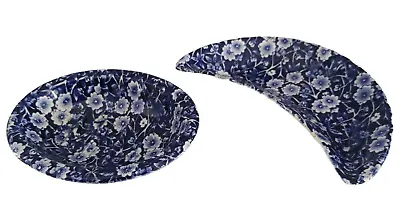 $24.99 • Buy Crownford China Staffordshire England Calico Blue Chintz Crescent & Soap Dish