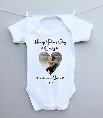 £7.99 • Buy Personalised Baby Bodysuit, Babygrow, Vest! Happy Fathers Day Daddy Photo Heart