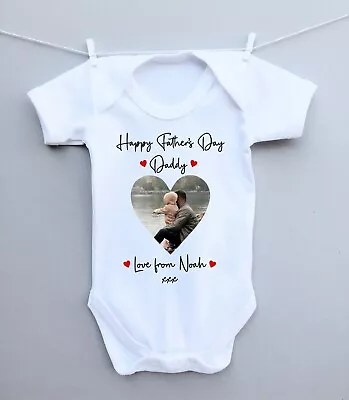 £7.99 • Buy Personalised Baby Bodysuit, Babygrow, Vest! Happy Fathers Day Daddy Photo Heart
