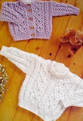 1243 Baby's Sweater & Cardigan 16-24  Aran Vintage Knitting Pattern Reprint • £3.49