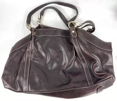 Liz Claiborne Brown Leather Satchel Handbag With Gold Hardware • $20.07