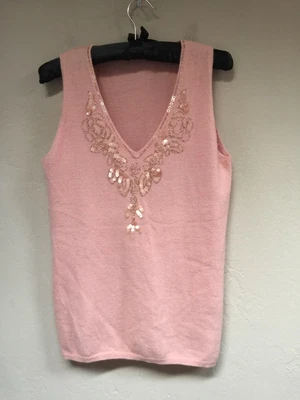 $29.39 • Buy Giorgia Nett Collection V-Neck Sequin Angora Blend Sleeveless Sweater Pink Large