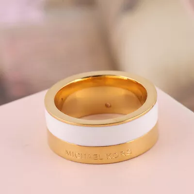 Michael Kors Gold And White Striped Ring Size 6 W/ Jewelry Gift Box • $15.99