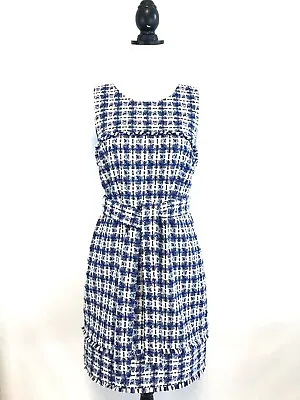 RARE NEW J.Crew Belted Dress Tweed Size 6 White Blue Multi Sample Item Rare! • $29
