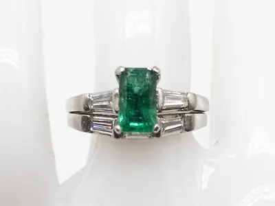 Vintage $8000 3ct Natural Emerald Diamond Platinum Wedding Ring SET 8g • $1450