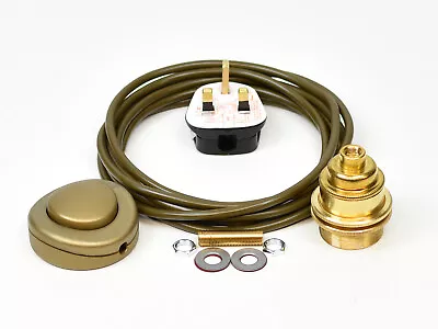 Floor Lamp Wiring Kit Brass Bulb Holder ES E27 Fitting Flex Cable Plug & Switch • £14.95