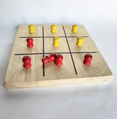 Vintage Tic Tac Toe Game Wooden Wood 10 Red Yellow Pegs Toy • $19.99