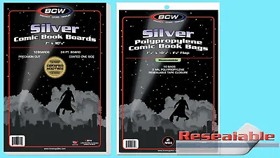 10 BCW SILVER RESEALABLE COMIC BOOK BAGS & BACKING BOARDS Clear Plastic No Acid • $9.89