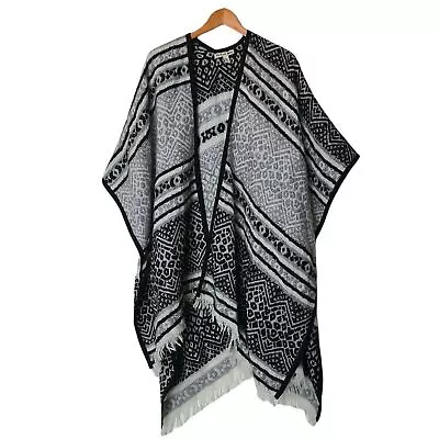 Michael Stars Textured Ruana Poncho Black White Gray One Size • $42.69