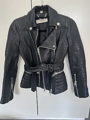 £350 • Buy Burberry Leather Biker Jacket Black Size Uk 4