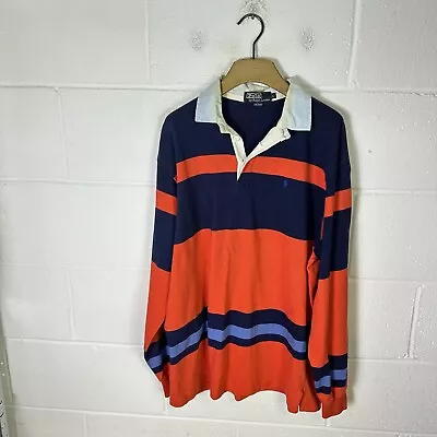 Vintage Ralph Lauren Rugby Shirt Mens Large Blue Orange Colourblock Polo RL Pony • £38.95