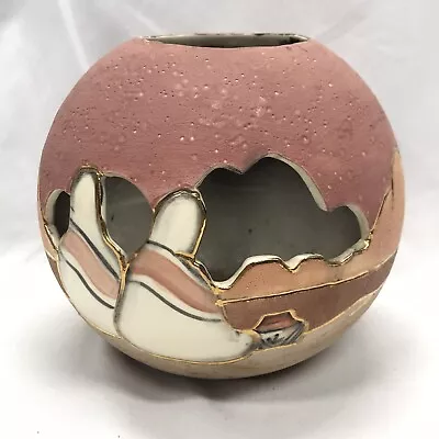 VERA RUSSELL Round Shape Art Pottery Vase 2 Women & 22kt Gold Mountain Scenery • $24.99