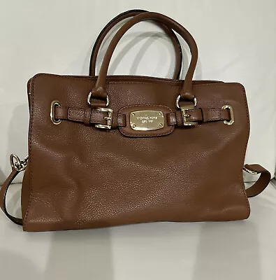 Michael Kors Women's Large Brown Hamilton Crossbody Handbag Leather Satchel • $34.99