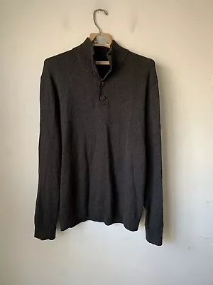 Banana Republic Mens Sweater L Gray Wool Blend Mock Neck Button V Neck Solid • $14.48