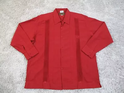 Guayaberas Pyramid  Shirt Men 2XL Red Rockabilly  Embroidered Mexican Dressy • $19.99