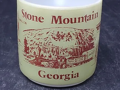 Rare Federal Glass ' Stone Mountain Georgia Sites ' Green Milk Glass Coffee Mug • $12.04