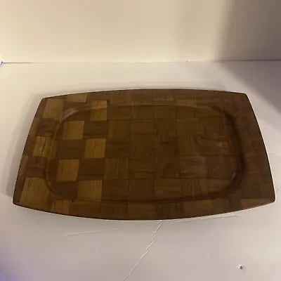 Vintage Mid Century Weavewood Tray 14” X 9.25”Wooden Serving Platter Walnut Wood • $13.99