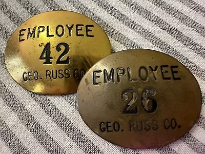 Vintage Brass Employee Badge Lot Of 2 Geo. Russ Co. C-clasp #26 #42 • $49.99