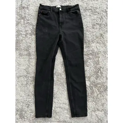 H&M Jeans Womens 12 Black Denim Skinny Stretch High Rise Straight Leg Casual • $10.19