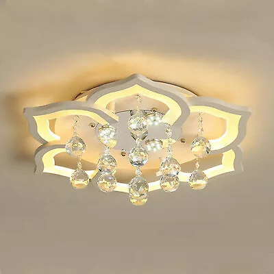 6-Light Crystal Flush Mount Lamp LED Ceiling Light Lotus Flower Petal Chandelier • $50.35