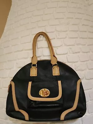 $38 • Buy Emma Fox Large Leather Black & Tan Satchel Tote Purse