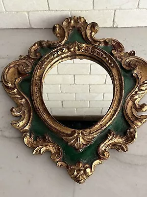 Vintage Florentia Hand Made Italy Wall Mirror Gold Gilt Green Large 15x12 • $149