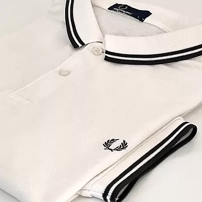 Fred Perry White Twin Tipped Pique Short Sleeve Polo Shirt L Large Mod Skins 60s • £8.50