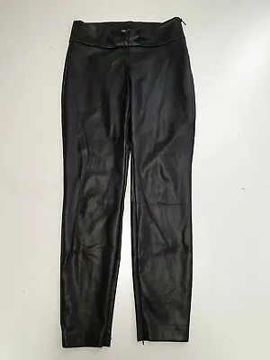 Ee214 Womens Zara Black Zipped Straight Leg Faux Leather Trousers Uk 12 W30 L28 • £24.99