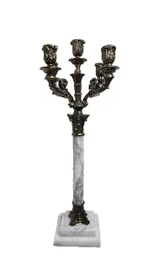 Vintage Brass & Marble CANDELABRA 5 Candlestick Holder  Made In Italy Gold White • $68