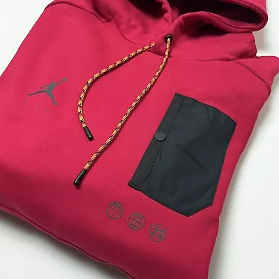 NIKE AIR JORDAN Men's Active Pullover Hoodie XXL Red Hibiscus DJ0258-652 • $59