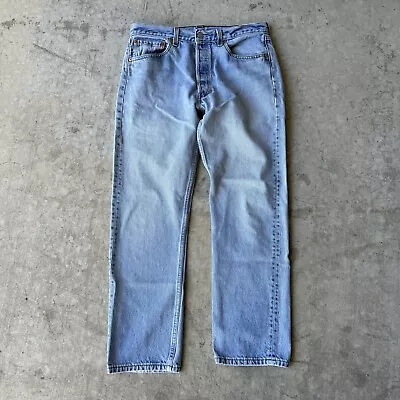 Levis 501 Jeans Mens 33x29 Blue Light Wash Vintage Made In USA Pants DISTRESSED • $31.45