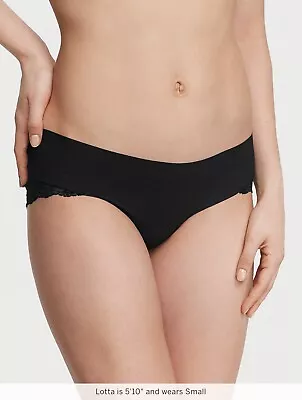 Victorias Secret Panty Womens Large No-Show Lace Trim Hiphugger Black • $13.99