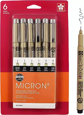 Pigma Micron Fineliner Pens - Archival Black Ink Pens - Pens For Writing Drawin • $15.34