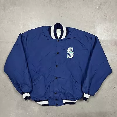 Vintage 90s Y2K Seattle Mariners Bomber Jacket Blue L • $44.99