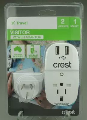$12.95 • Buy Crest Travel Visitor Power Adaptor Use In Australia 2 USB, 1 Socket 240V KS151
