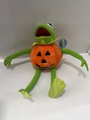 Nanco Muppet Kermit Frog Pumpkin Halloween Poseable Plush 16” Jack O Lantern 90s • $18