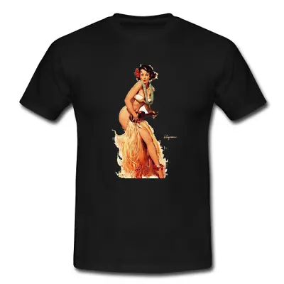 Mens Retro Vintage T-shirt Black Tee Hula Girl Ukelele Hawaiian Hawaii Pinup 50s • $40